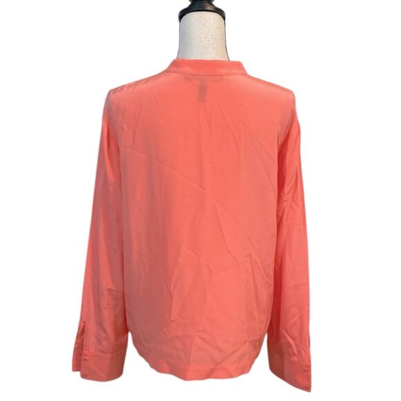 BCBGMaxAzria Coral Orange Silk Keyhole Long Sleeve Blouse Large - Picture 2 of 9